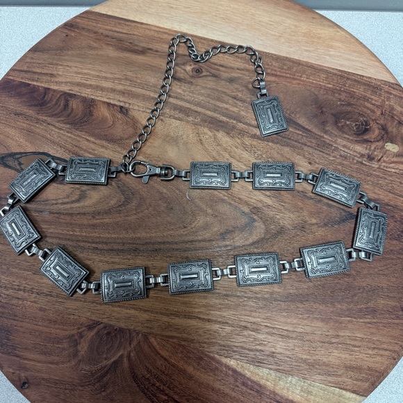 Vintage ⭐️ CONCHO Style Westeren Silver Geometric‎ Chain Belt  37 1/2 ' Long - Picture 6 of 8